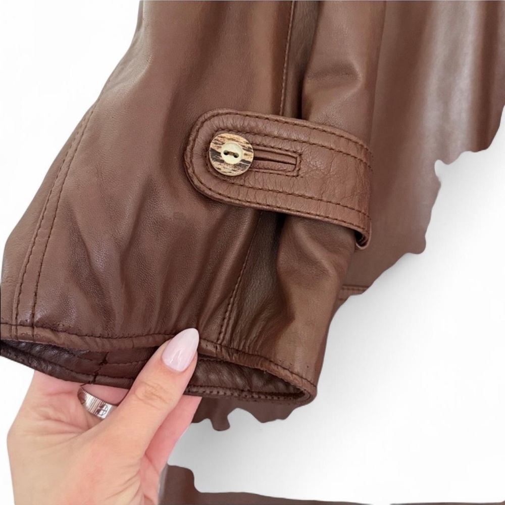 Vintage Italian Brown Leather Trench Coat M/L - Picture 7 of 10